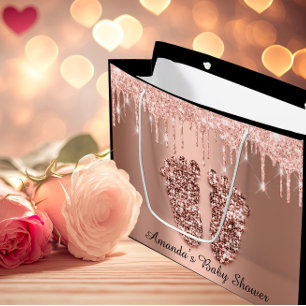 Rose Gold Baby Shower Feet Boy Girl Name Große Geschenktüte
