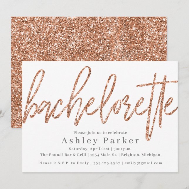 Rose Gold Bachelorette Party Invitation Parties sc (Devant / Derrière)