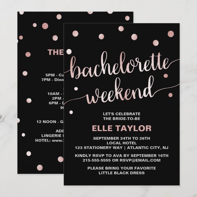 Rose Gold Bachelorette Wochenende mit Ausflug Einladung (Vorne/Hinten)