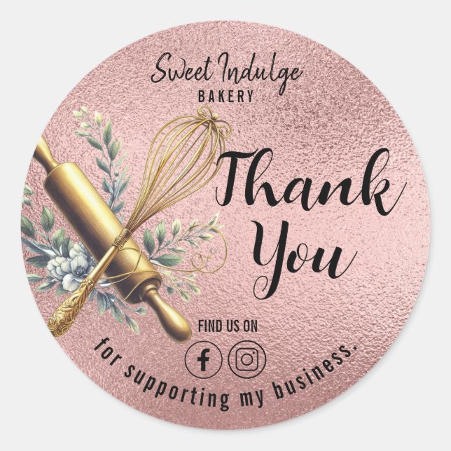 Rose Gold Baking Utensities Vielen Dank Runder Aufkleber (Vorderseite)