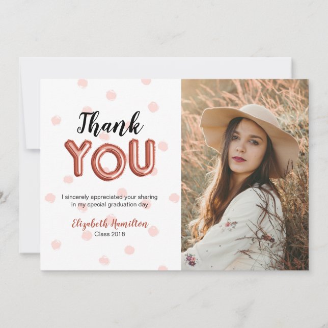 Rose Gold Ballon Typ Grad Party Danke Foto (Vorderseite)