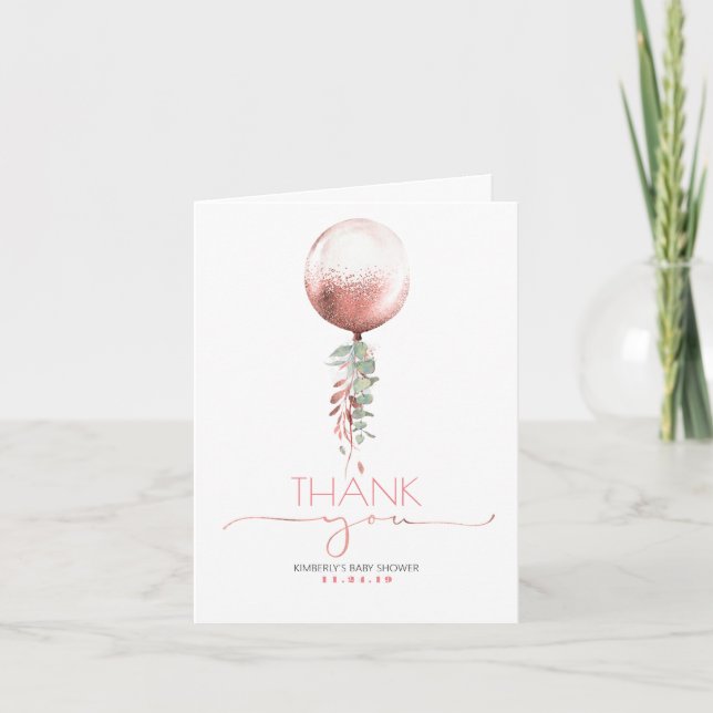 Rose Gold Balloon Baby Dusche Vielen Dank Dankeskarte (Vorderseite)