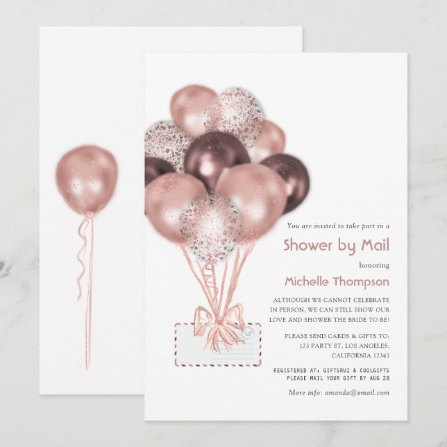 Rose Gold Balloon Baby oder Brautparty per Mail Einladung (Vorne/Hinten)