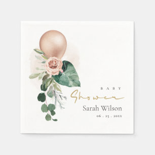 Rose GOLD BALLOON PEACH FLORAL BUNCH BABY DUSCHE Serviette