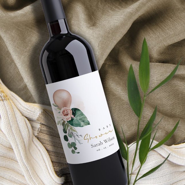 ROSE GOLD BALLOON PEACH FLORAL BUNCH BABY DUSCHE WEINETIKETT (Von Creator hochgeladen)