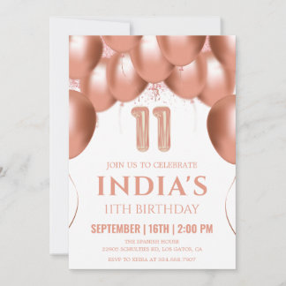Rose Gold Balloons 11. Geburtstag Einladung