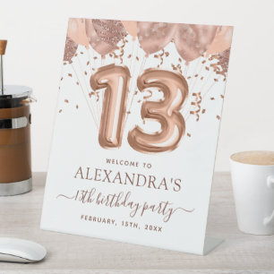 Rose Gold Balloons 13. Geburtstag Begrüßungszeiche Sockelschild