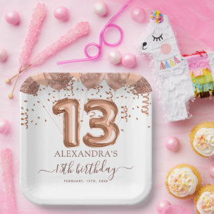Rose Gold Balloons 13. Geburtstagsparty Pappteller