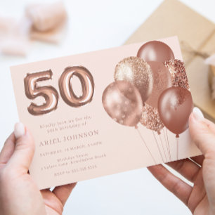 Rose Gold Balloons 50. Geburtstagsparty Einladung