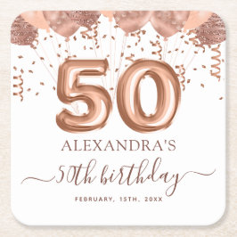 Rose Gold Balloons 50. Geburtstagsparty Rechteckiger Pappuntersetzer