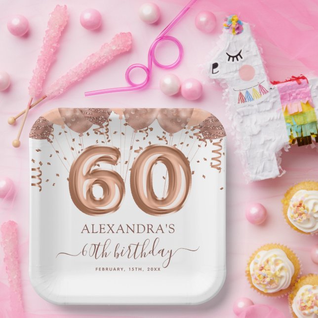 Rose Gold Balloons 60. Geburtstagsparty Pappteller (Party)