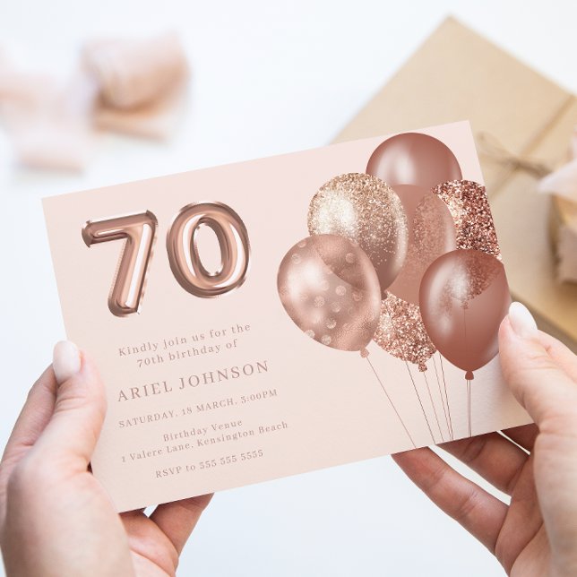 Rose Gold Balloons 70. Geburtstagsparty Einladung (Von Creator hochgeladen)