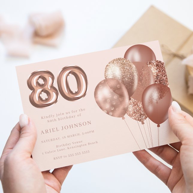 Rose Gold Balloons 80. Geburtstagsparty Einladung (Von Creator hochgeladen)