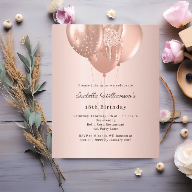 Rose gold balloons birthday invitation (Von Creator hochgeladen)