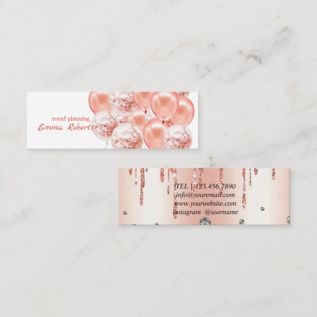 Rose Gold Balloons Business Card Mini Visitenkarte (Vorne/Hinten)
