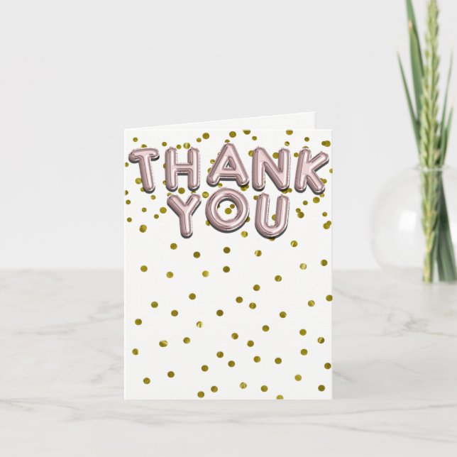 Rose Gold Balloons Confetti Dots Danke Karte (Vorderseite)