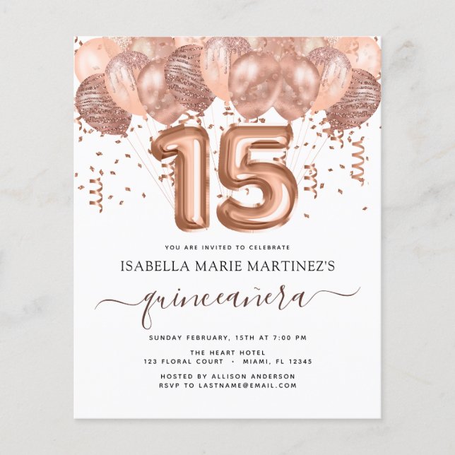 Rose Gold Balloons Quinceañera Feier Flyer (Vorne)