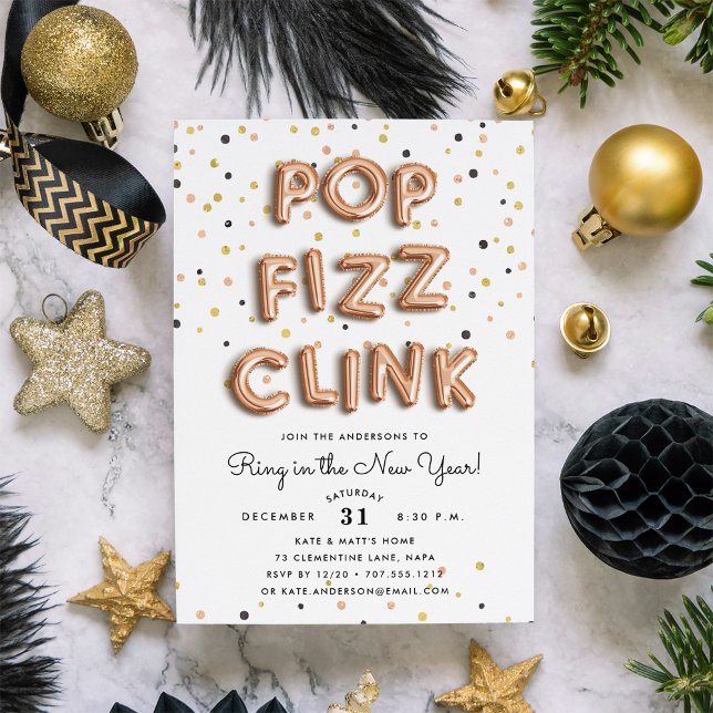 Rose Gold Balloons Silvester Party Einladung (Von Creator hochgeladen)