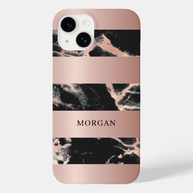 Rose Gold Bands, Black & Rose Gold Marmor, Name Case-Mate iPhone 14 Hülle (Rückseite)