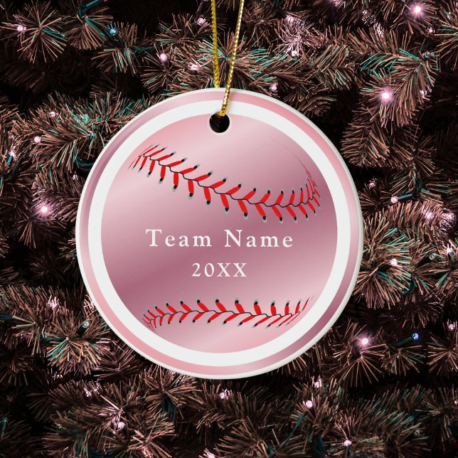 Rose Gold Baseball Softball Team Name & Jahr Rosa Keramik Ornament (Von Creator hochgeladen)
