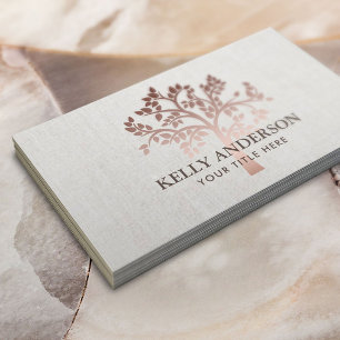 Rose Gold Baum Elegante Leinen Visitenkarte