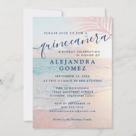 Rose Gold Beach Quinceañera Pink 15. Geburtstag Einladung
