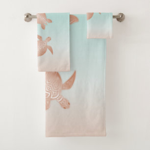 Rose Gold Beachstyle Turtles Coastal Badhandtuch Set