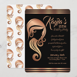 Rose Gold Beauty Girl Haar & Makeup Salon Party Einladung