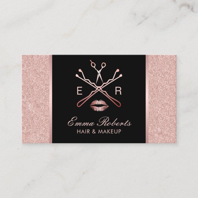 Rose Gold Beauty Logo Makeup Artist Haar Stylist Visitenkarte (Vorderseite)
