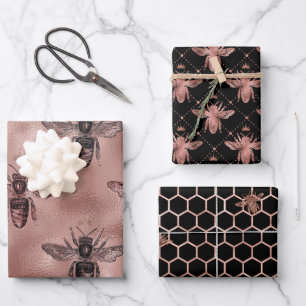 Rose Gold Bee Muster Geschenkpapier Set
