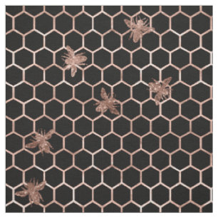 Rose Gold Bees und Honeycomb auf Black Stoff