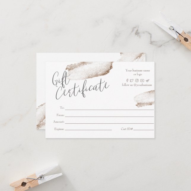 Rose Gold Beige Geschenkgutschein (Vorderseite/Rückseite Beispiel)