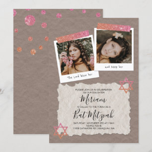 Rose Gold, Beige Scrapbook Bat Mitzvah Einladung