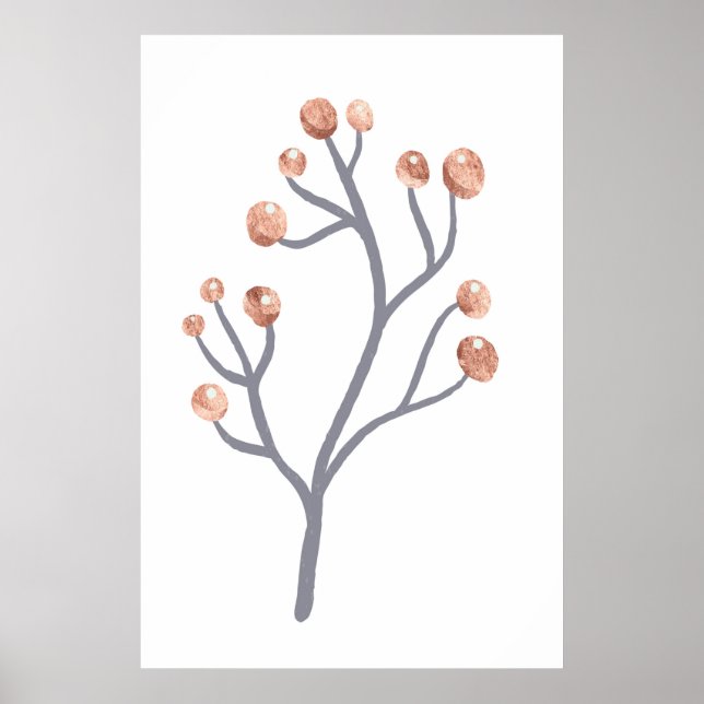Rose Gold Berry Branch Print Poster (Vorne)