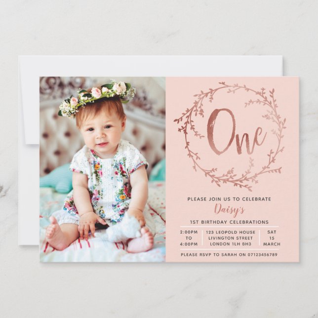 Rose Gold Birthday Girls 1ère invitation (Devant)