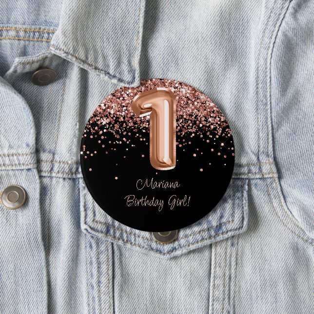Rose Gold Black 1. Geburtstag Party Button (Beispiel)