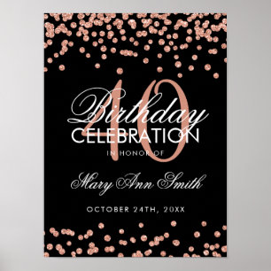 Rose Gold Black 40. Geburtstag Glitzer Confetti Poster