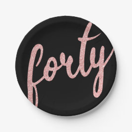 Rose Gold Black 40 Geburtstagsparty Glitzer "40" Pappteller