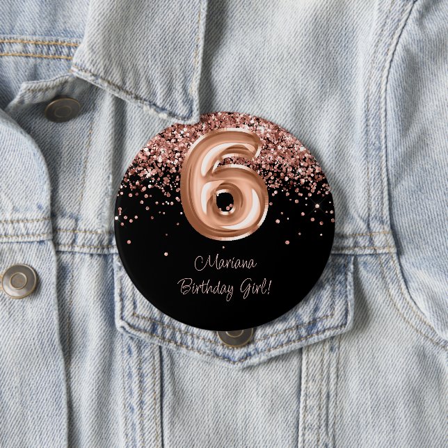 Rose Gold Black 6. Geburtstagsparty Button (Beispiel)