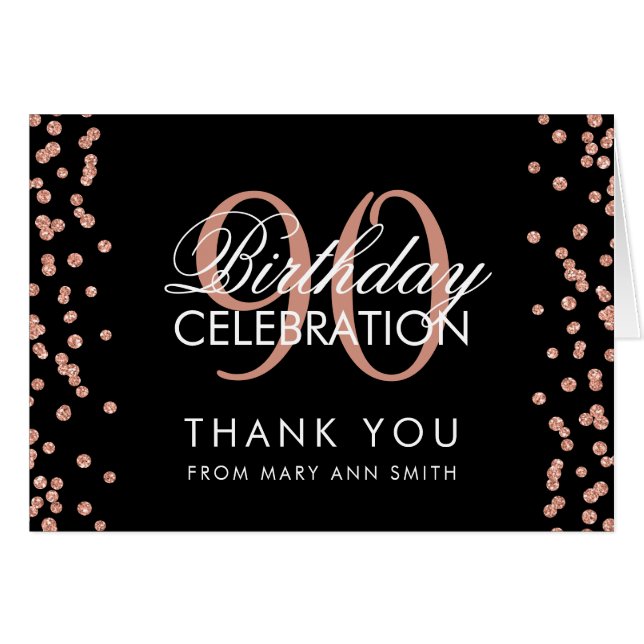 Rose Gold Black 90th Birthday Merci Parties scinti (Devant horizontal)