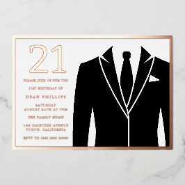 Rose Gold & Black Anzug & Krawatte 21. Geburtstag  Folieneinladung