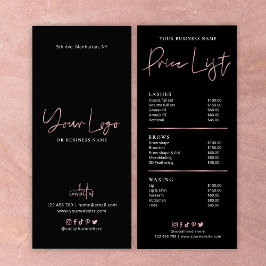 Rose Gold Black Beauty Preisliste der Dienstleistu Werbekarte