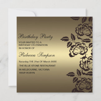 Rose Gold & Black Blume Geburtstagseinladung Einladung