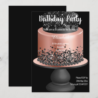 ROSE GOLD BLACK CAKE GEBURTSTAG EINLADUNG