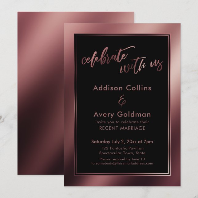 Rose Gold & Black Celebrate mit uns Einladung (Vorne/Hinten)