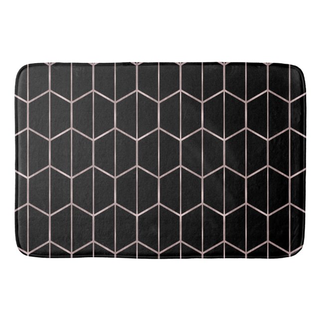 Rose Gold & Black Chic Hexagon Geometric Glam Badematte (Vorderseite)