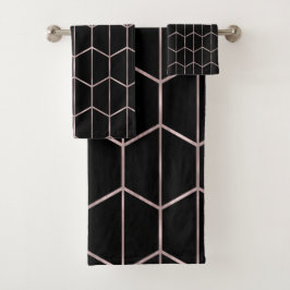 Rose Gold & Black Chic Hexagon Geometric Glam Badhandtuch Set