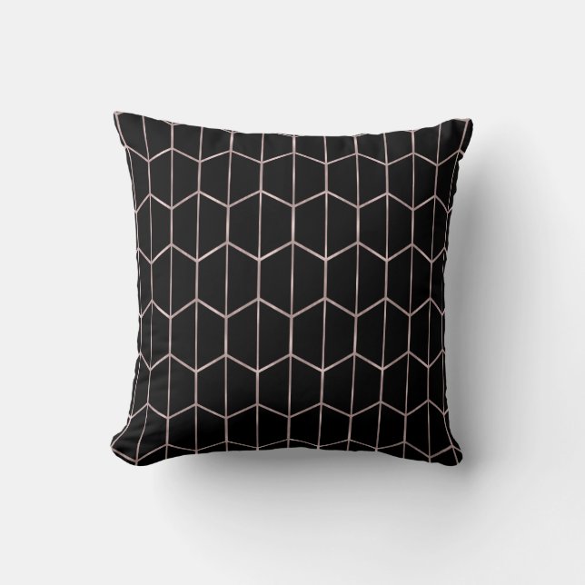 Rose Gold & Black Chic Hexagon Geometric Glam Kissen (Vorderseite)