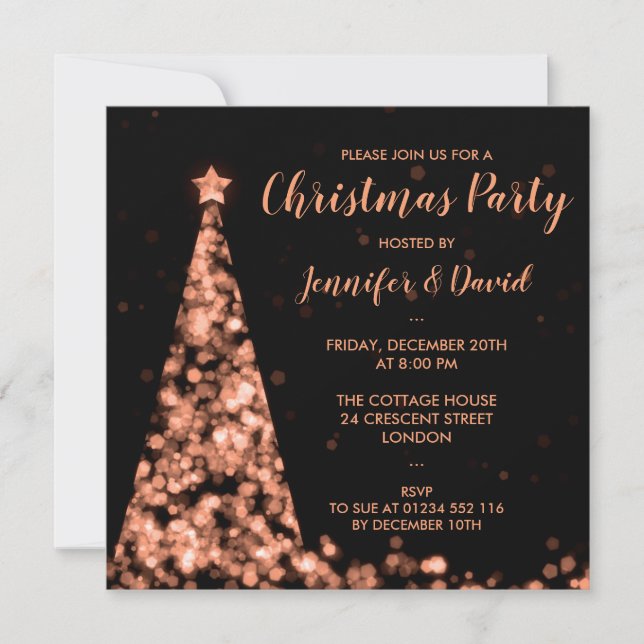 Rose Gold & Black Christmas Party Einladung (Vorderseite)