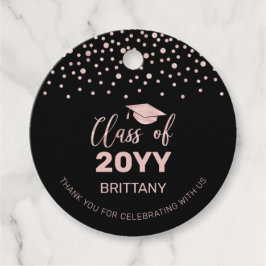 Rose Gold Black Confetti Graduation Party Foto Geschenkanhänger